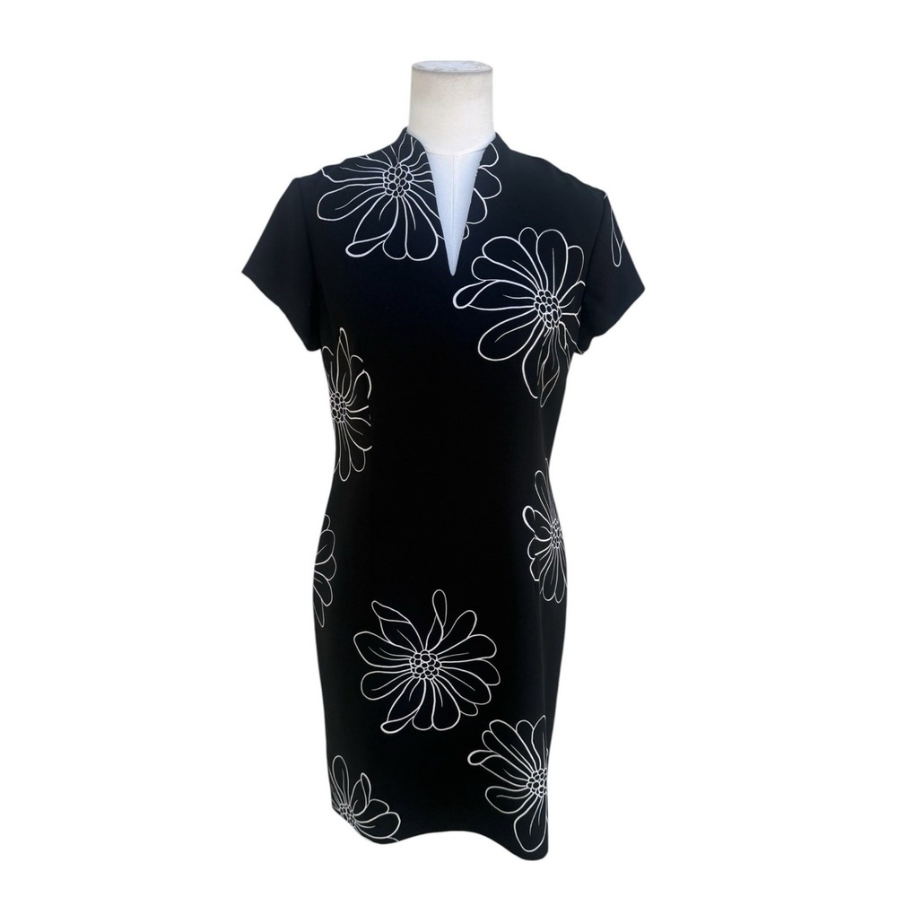 Amanda Smith Womens 6 Black White Floral Sheath Dress Career Office Work